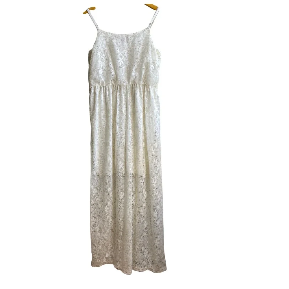Bongo Womens Cream White Lace Maxi Dress Elastic Waist Boho‎ Cottagecore Large